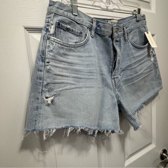 New Agolde Long Parker Denim Shorts in Parade Light Size 32 - Picture 4 of 9